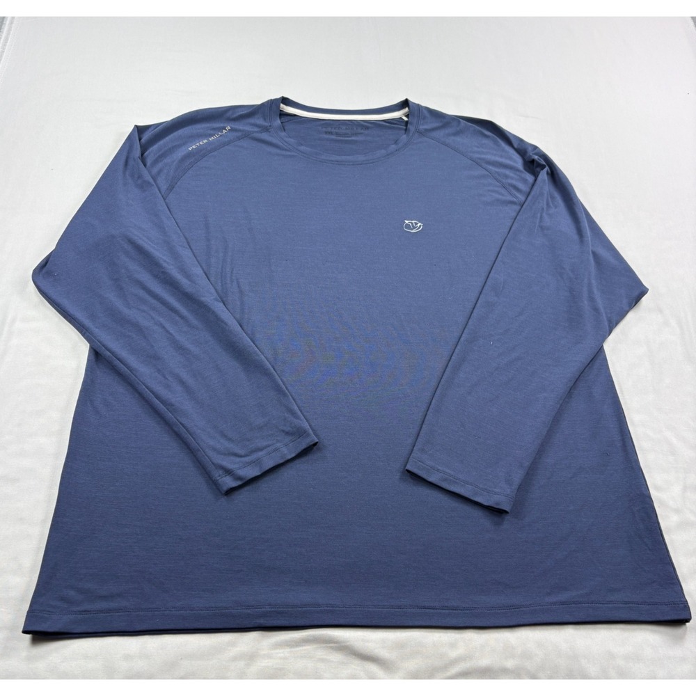 Peter Millar Shirt Mens 2XL Blue Aurora Performance Long Sleeve Golf Crew Neck